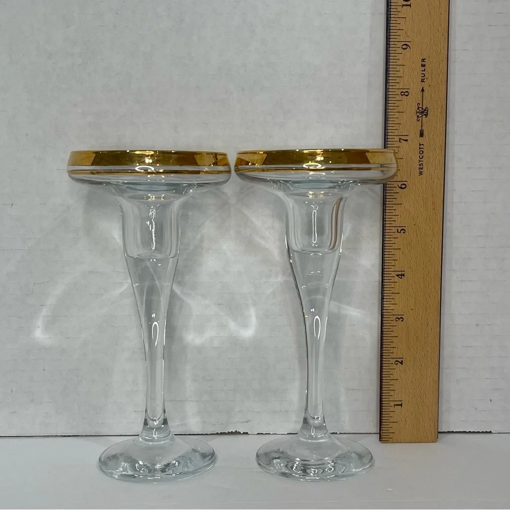 Gold Rimmed Crystal Stemmed Candlestick Holders 6.75” Formal Elegant VTG 2 Set